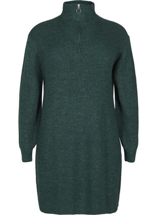 Zizzi FLASH - Strikket kjole med høy hals, Sea Moss Mel., Packshot image number 0