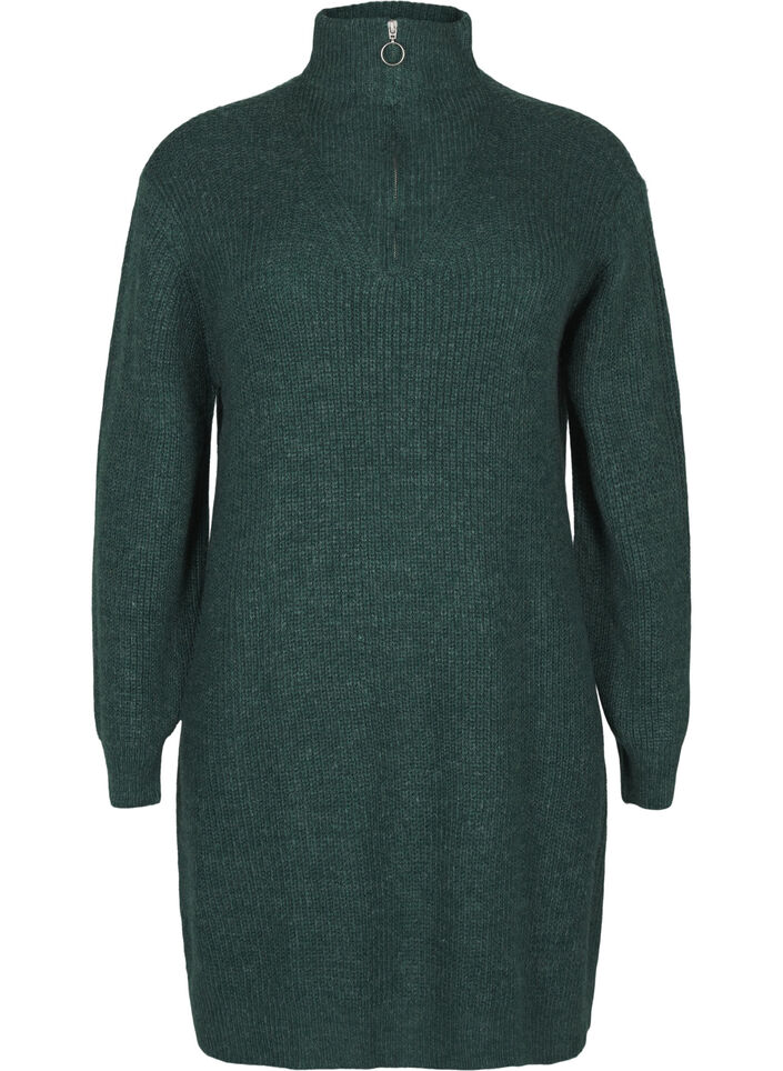 FLASH - Strikket kjole med høy hals, Sea Moss Mel., Packshot image number 0