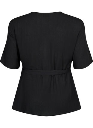 Bluse i viskose med omslagseffekt, Black, Packshot image number 1