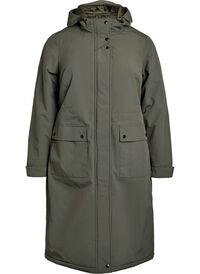 Parka med hette og justerbar midje, Grønn Parka med hette og justerbar midje