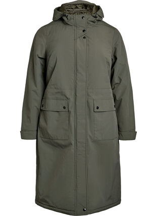 Zizzi Parka med hette og justerbar midje, Grønn, Packshot image number 0