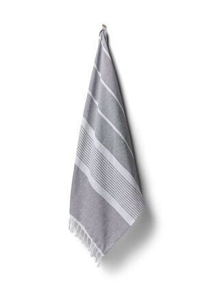 Stripete håndkle med frynser, Medium Grey Melange, Packshot image number 0