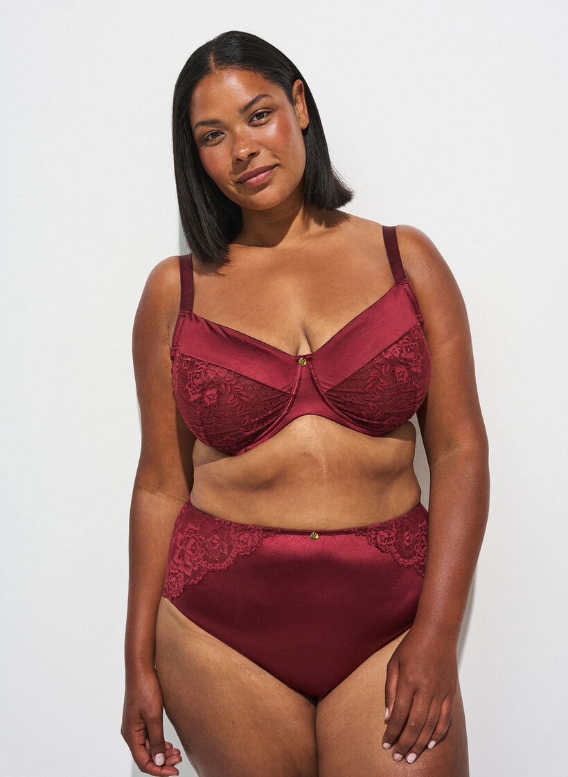 Heldekkende BH i skinnende mikrofiber, M&oslash;rk Bordeaux, Image image number 0