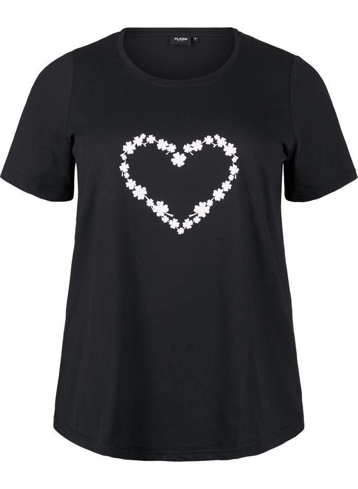 FLASH - T-skjorte med motiv, Black Flower Heart , Packshot image number 0