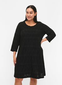 FLASH - Kjole med tekstur og 3/4-ermer, Black, Model