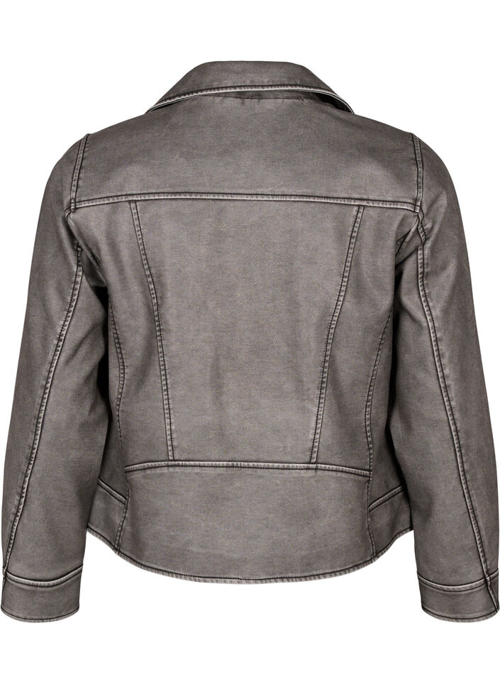 Jakke i kunstskinn med slitt look, Dark Grey Wash, Packshot image number 1