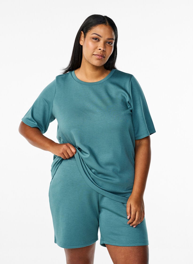 Shorts i modalblanding med lommer, Grønn, Model image number 0