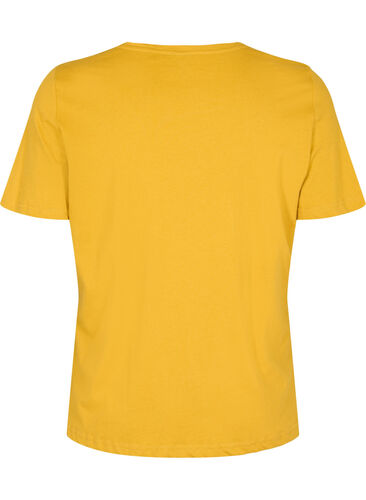 Kortermet T-skjorte i bomull med trykk, Harvest Gold, Packshot image number 1