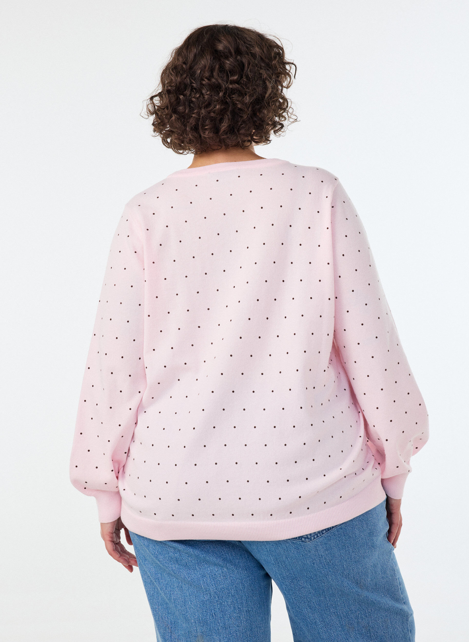 ZizziStrikkebluse med sm&aring; prikker, Rosa, Model image number 2