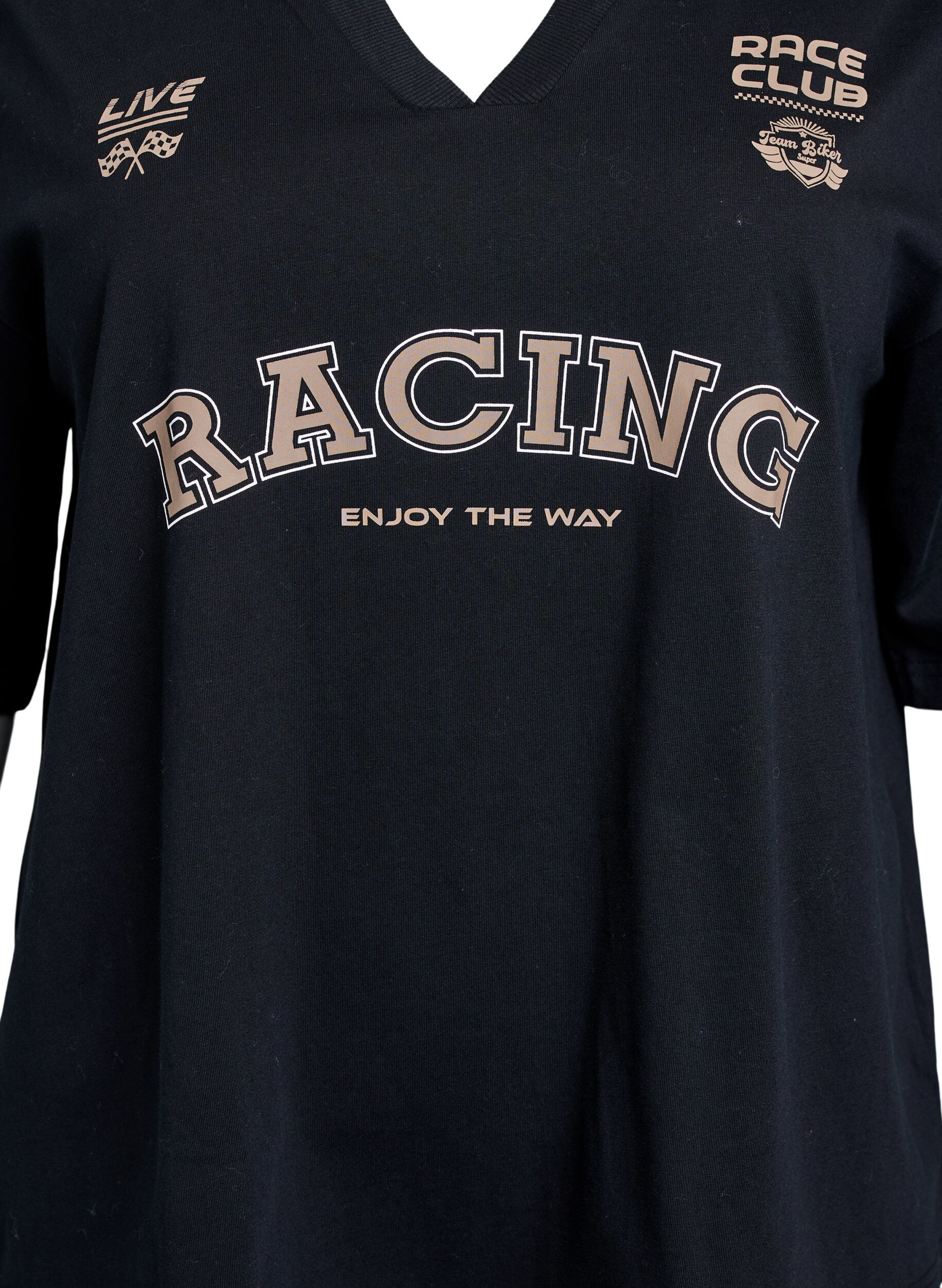 Zizzi Oversized T-skjorte med Racing-trykk, Svart, Packshot image number 2