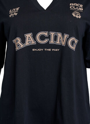 Zizzi Oversized T-skjorte med Racing-trykk, Svart, Packshot image number 2