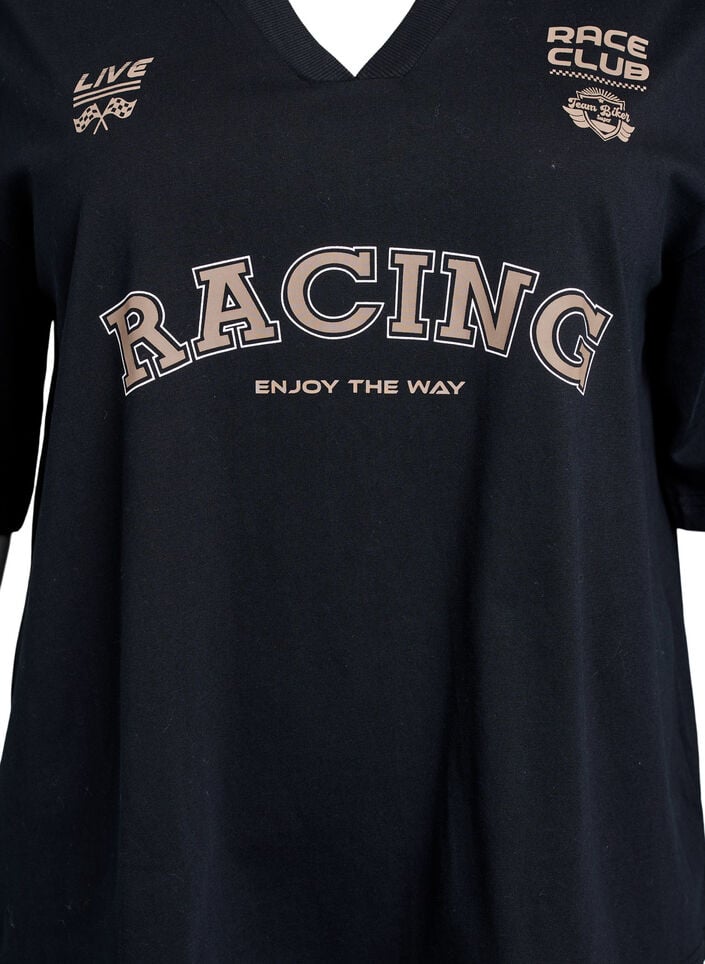 Oversized T-skjorte med Racing-trykk, Svart, Packshot image number 2