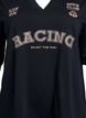 Oversized T-skjorte med Racing-trykk, Svart, Packshot image number 2
