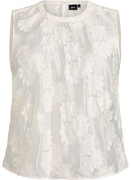 Ermel&oslash;s topp i jacquard med en blomstrete tekstur, Vanilje