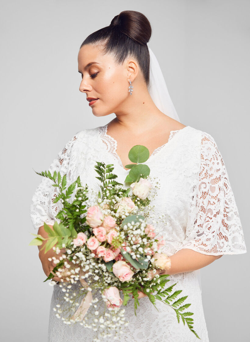 Brudekjole med blonder og splitt, Star White, Image image number 0