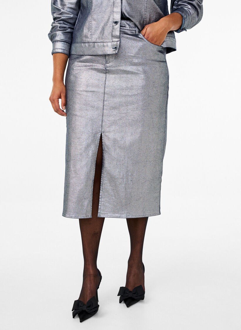 Sølvbelagt midi-skjørt, Gun Sliver, Model image number 2