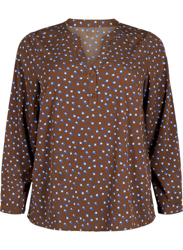 FLASH - bluse med lange ermer og trykk, Chicory Coffee AOP, Packshot image number 0