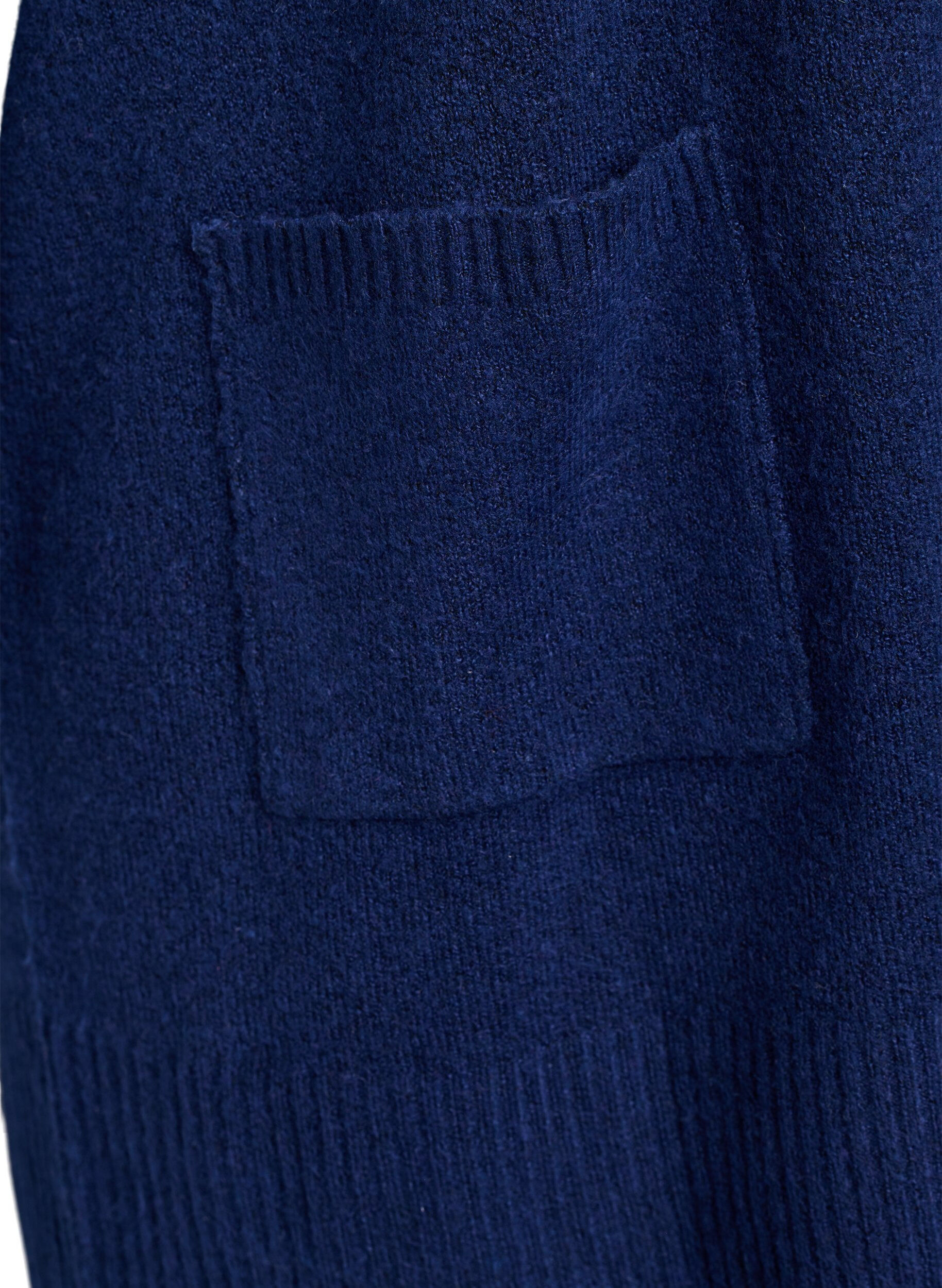 ZizziRibbestrikket cardigan med lommer, Bl&aring;, Packshot image number 3