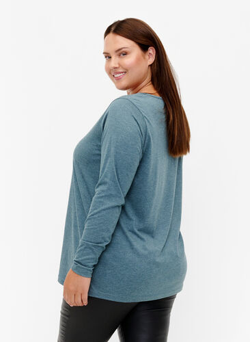 Melange bluse med lange ermer, Scarab Mel. , Model image number 1