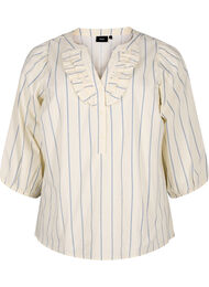 Bomullsbluse med trykk og trekvartlange ermer, Eggnog Stripe