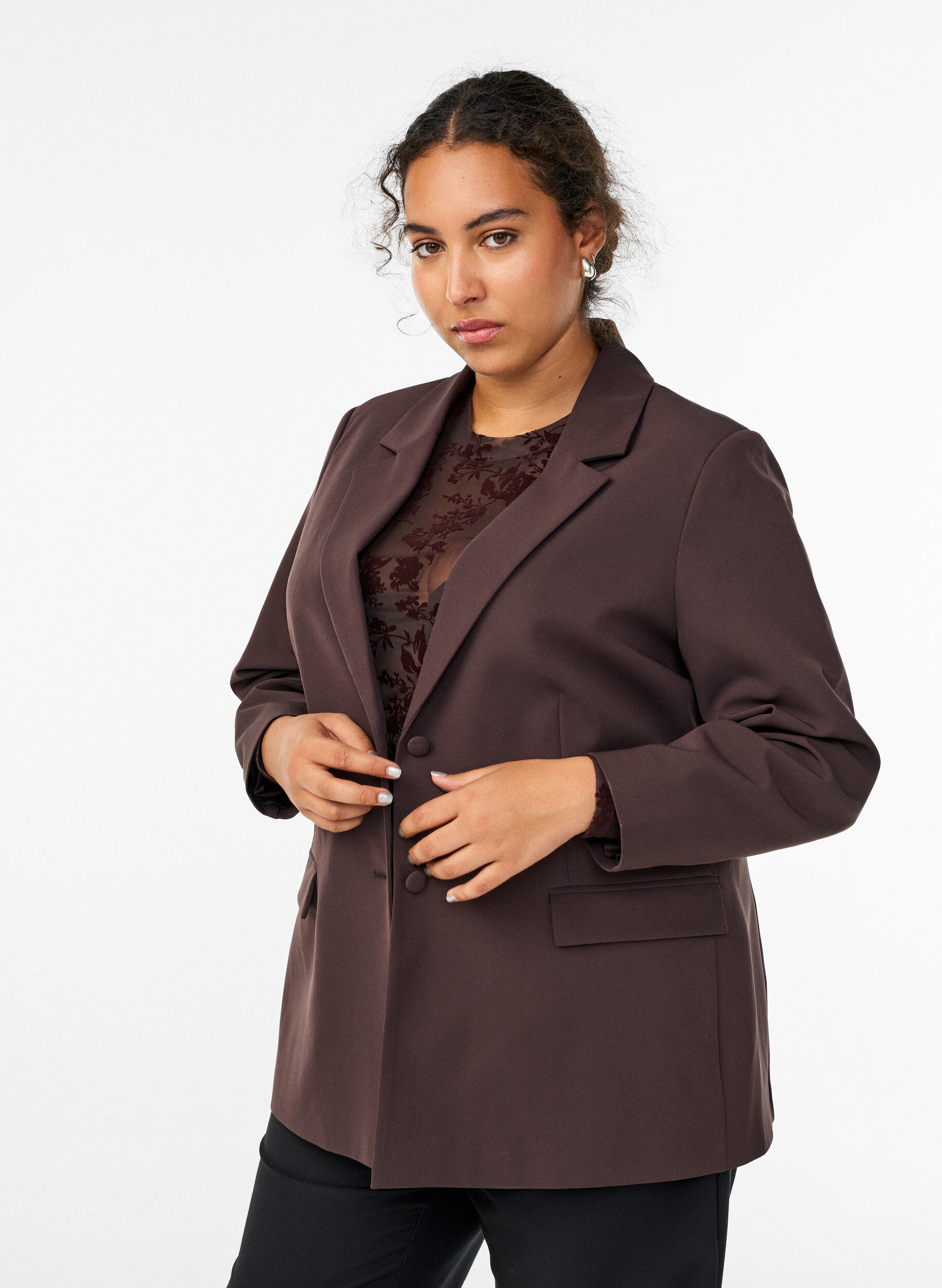 ZizziKlassisk blazer med knappelukking, Brun, Model image number 0