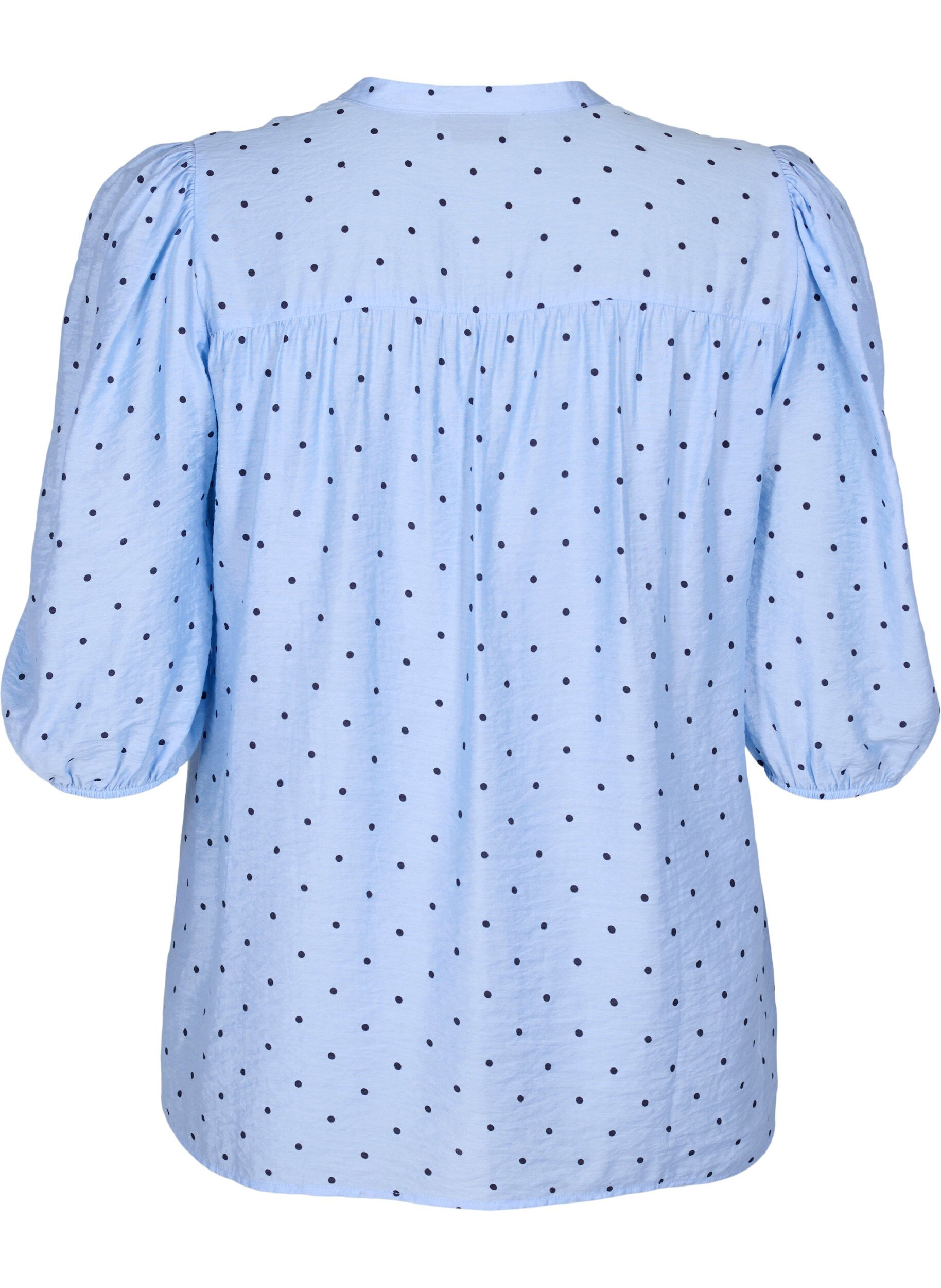 Zizzi Prikkete bluse med 3/4 ermer i viskosemateriale, Light Blue Dot, Packshot image number 1