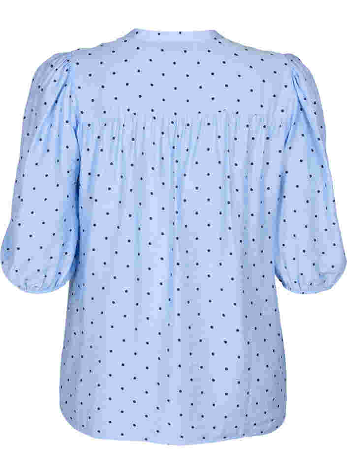 Prikkete bluse med 3/4 ermer i viskosemateriale, Light Blue Dot, Packshot image number 1