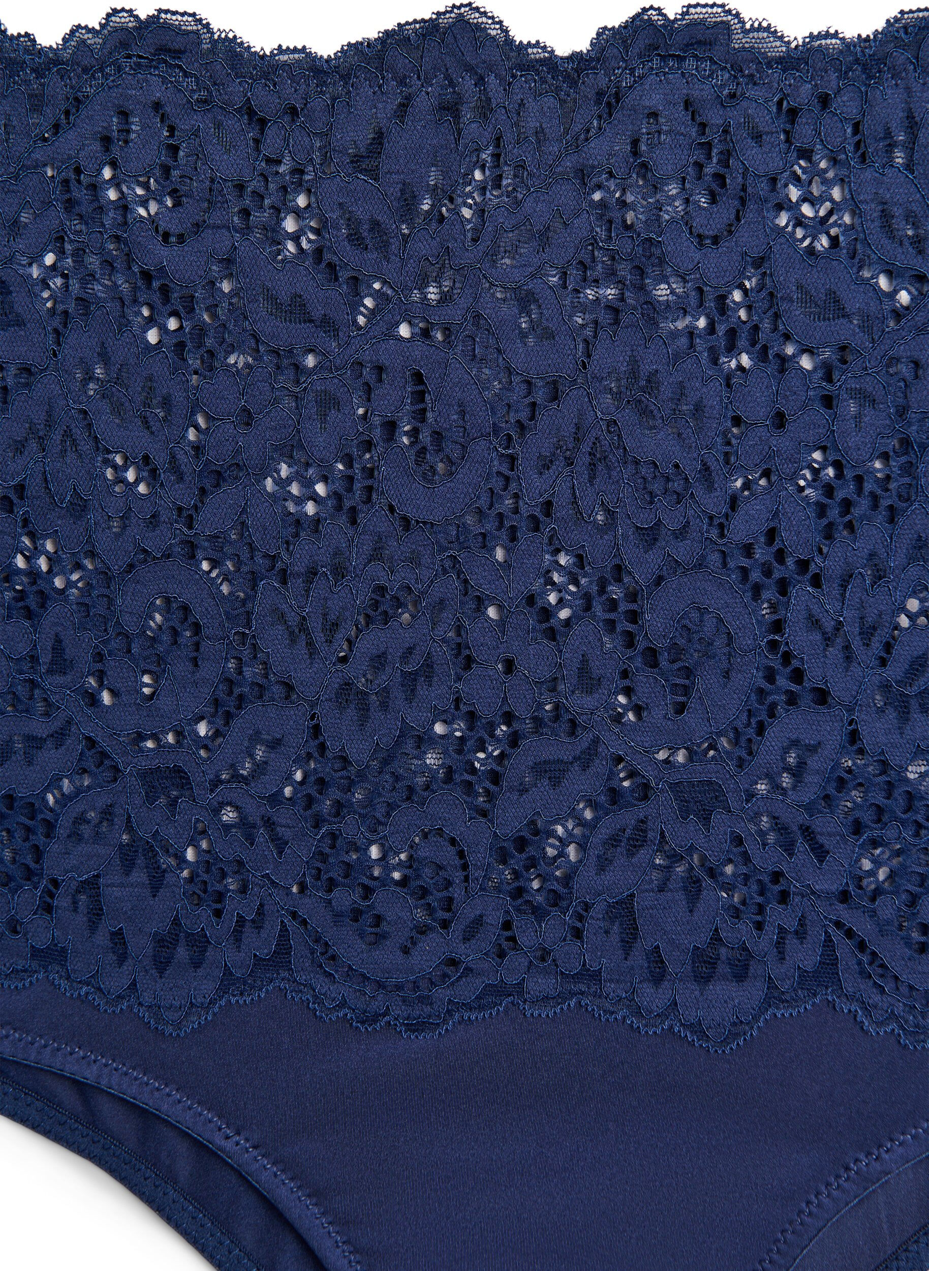 Zizzi H&oslash;y midje hipster-truser med blonder, Medieval Blue, Packshot image number 2