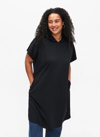 Kortermet kjole i modalblandet sweatshirtkvalitet, Svart Kortermet kjole i modalblandet sweatshirtkvalitet, Svart, Model