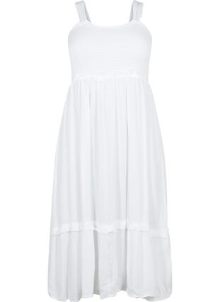 Midikjole i viskose med smock, Bright White, Packshot image number 0