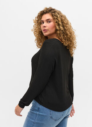 Zizzi Ribbet cardigan med knyting, Black, Model image number 1