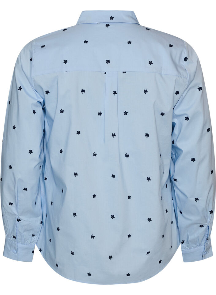 Skjorte med broderte blomster, Bl&aring;, Packshot image number 1