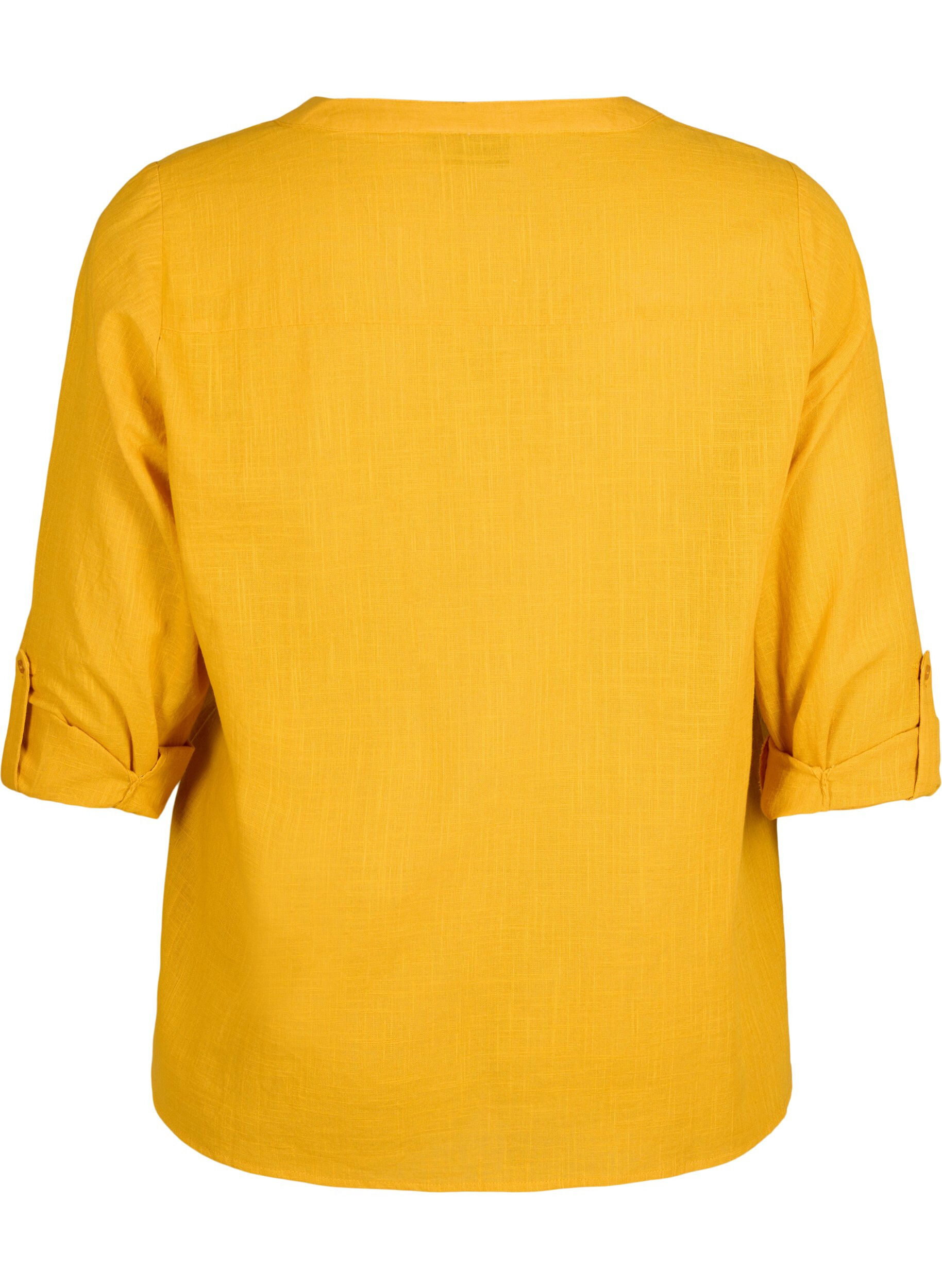 Zizzi Skjortebluse i bomull med V-hals, Golden Yellow, Packshot image number 1