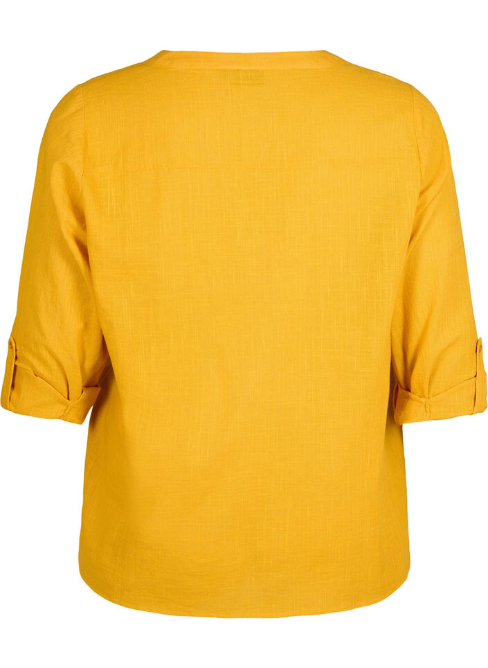 Skjortebluse i bomull med V-hals, Golden Yellow, Packshot image number 1