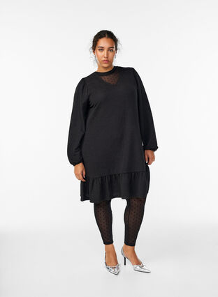 Zizzi Mesh-leggings med velurdotter, Svart, Model image number 0
