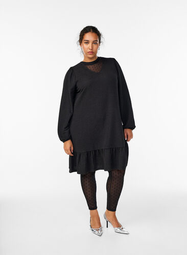 Zizzi Mesh-leggings med velurdotter, Svart, Model image number 0