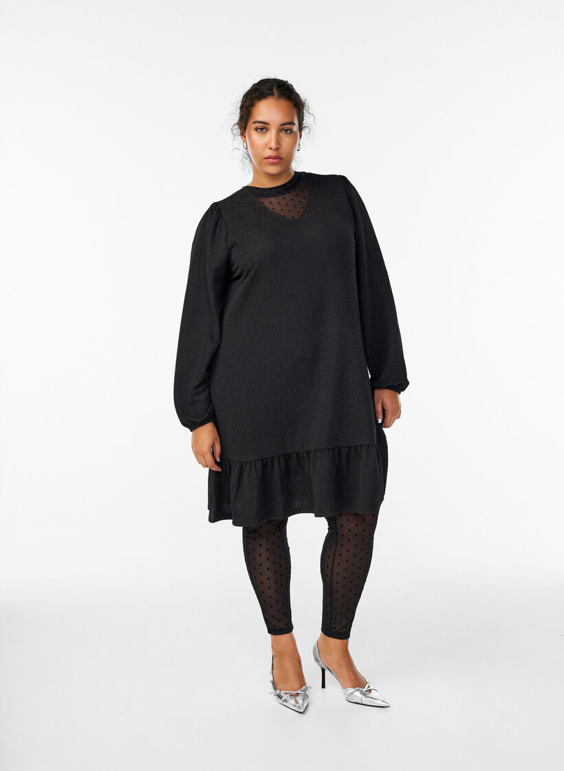 Mesh-leggings med velurdotter, Svart, Model image number 0