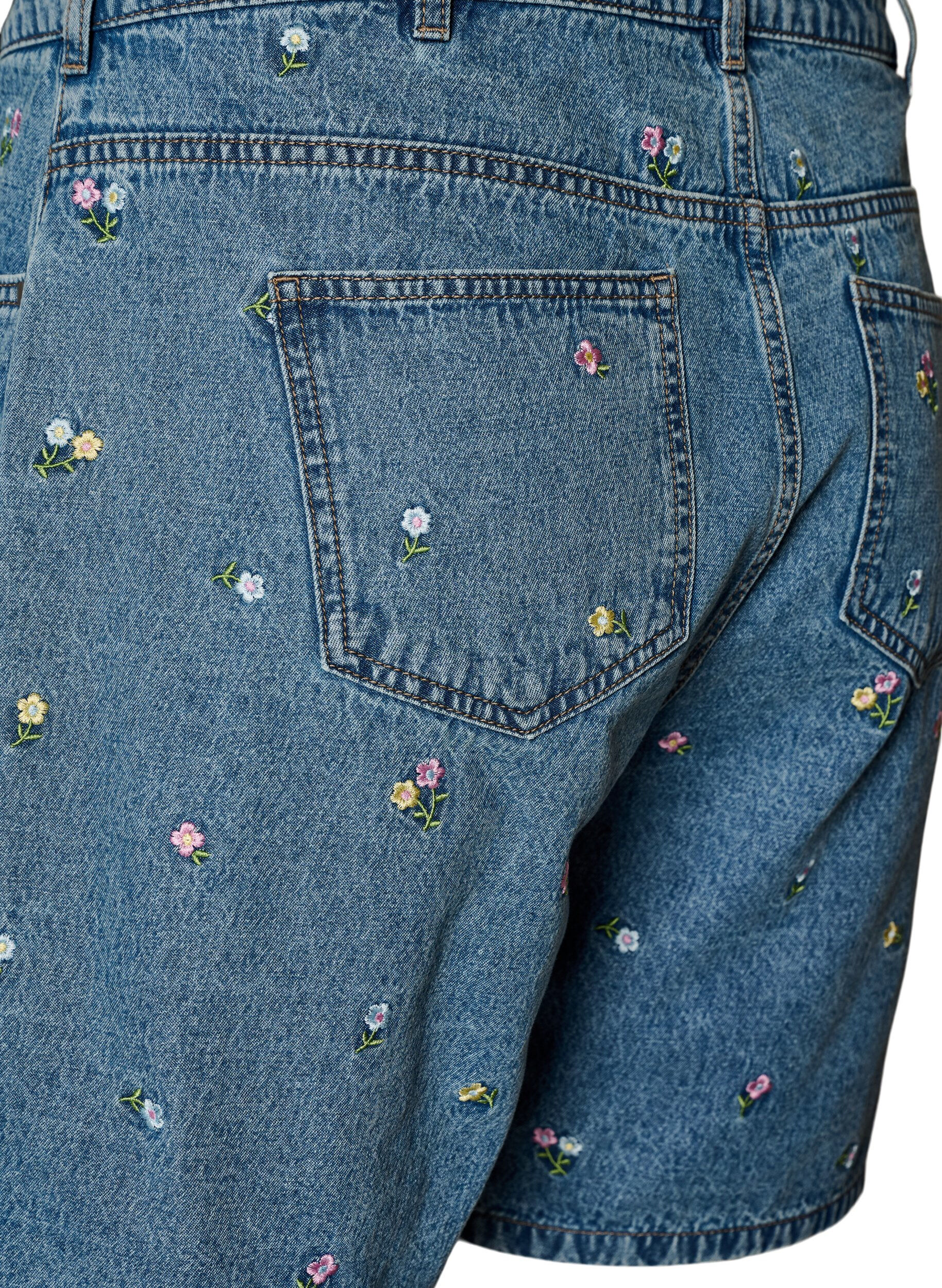ZizziDenimshorts med broderte blomster, Bl&aring;, Packshot image number 3