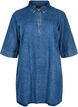 Kort denimkjole med glidelås og 3/4 ermer, Blå, Packshot image number 0