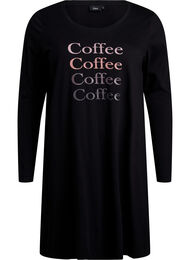 Langermet nattkjole i økologisk bomull, Black w. Coffee