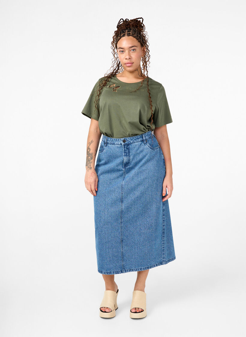 T-skjorte i økologisk bomull med sløyfedetaljer, Thyme, Model image number 2