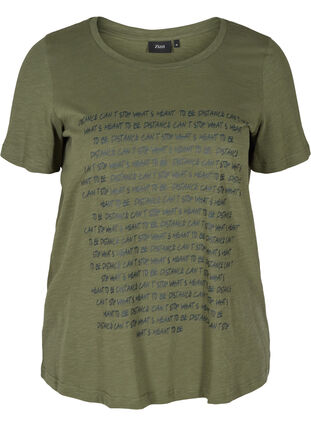 T-skjorte med trykk i organisk bomull, Thyme Melange, Packshot image number 0