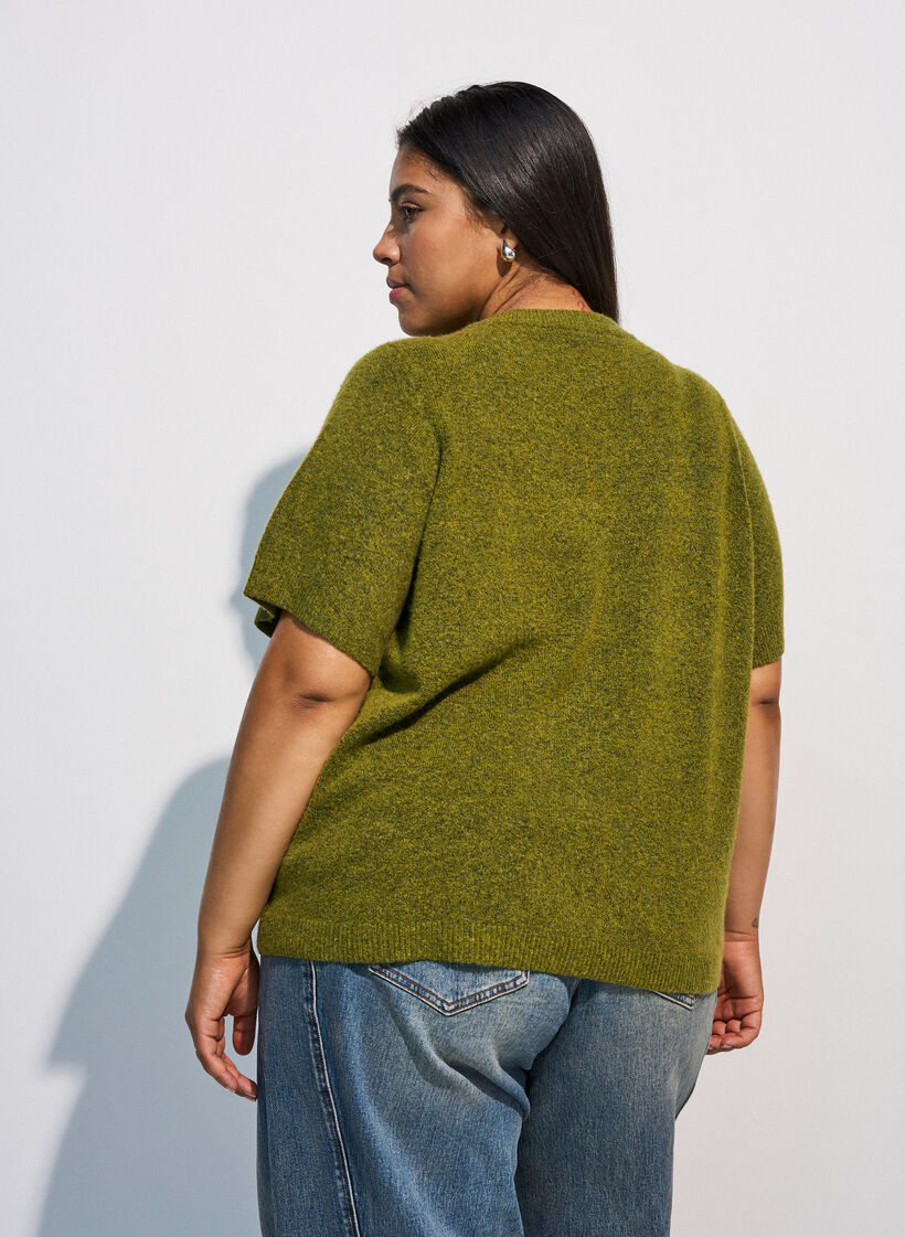 Strikket cardigan med korte ermer, Gr&oslash;nn, Model