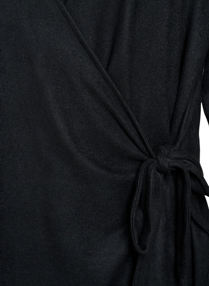 Jersey-wrap bluse med knytebelte, Svart, Packshot image number 2