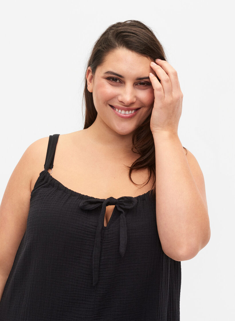 Lang strandkjole i bomull, Black, Model image number 2