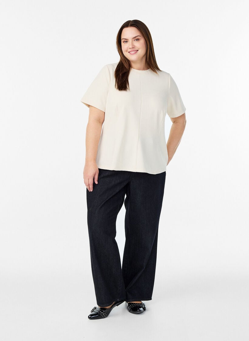 Kortermet bluse med figursydde innsnitt, Beige, Model image number 1