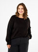 Løstsittende, strikket bluse med rund hals, Black, Model image number 0