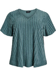 Bluse med korte ermer og stripete tekstur, Dark Forest w. Lurex