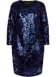 Kjole med paljetter og V-hals, Evening Blue, Packshot