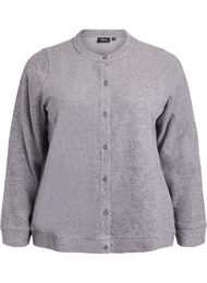 Jersey cardigan med rund hals og knapper, Dark Grey Melange